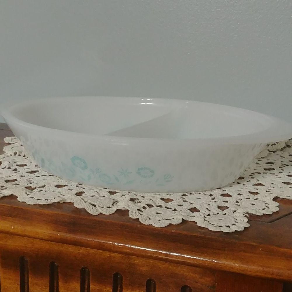 Vintage Sears Maid of Honor Blue Flower Bake & Servewear Dip Dish 1Qt MadeinUSA